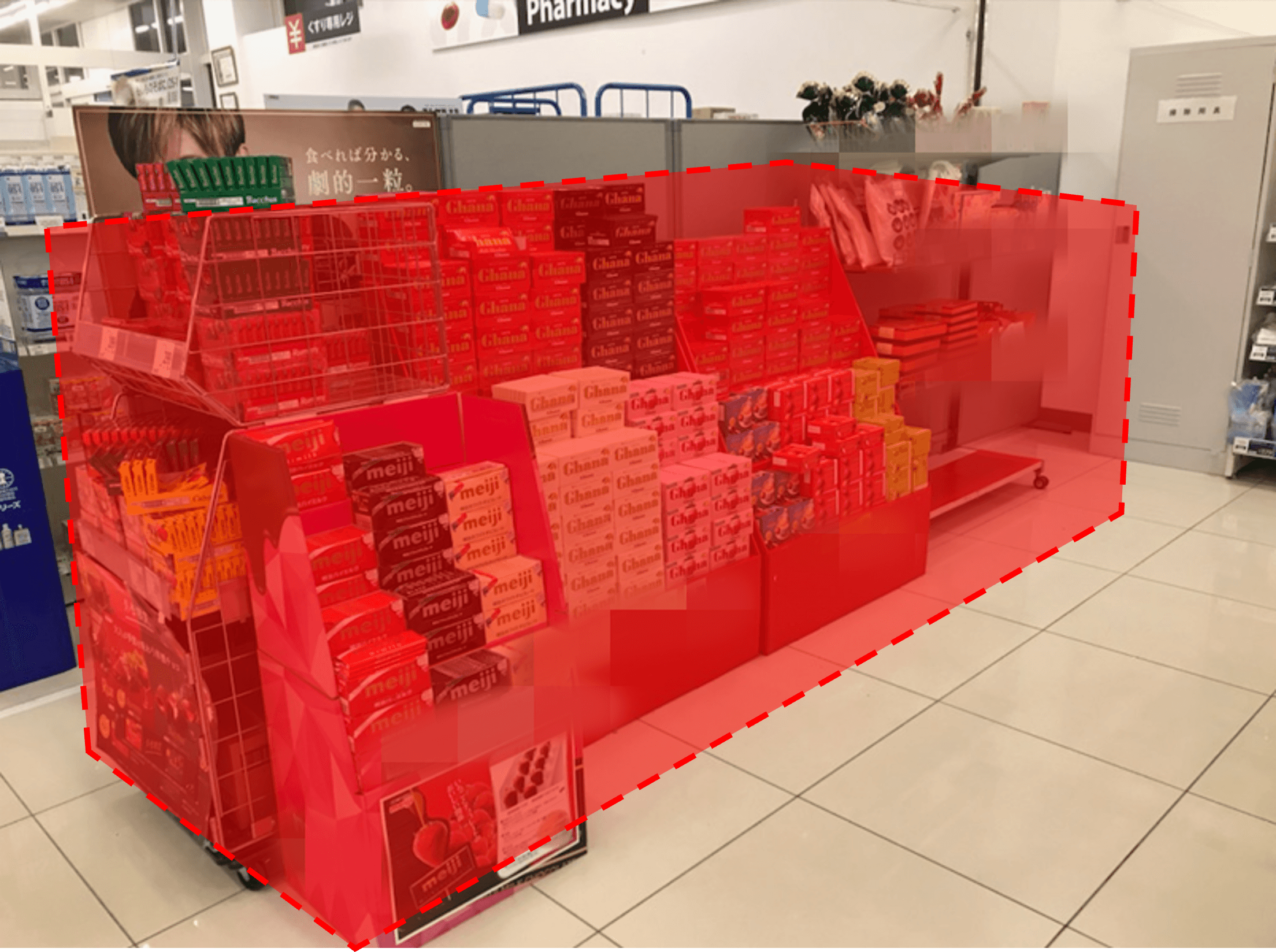 サービスカウンター前(パーテーション側) ポップアップストア(物販、食物販)やプロモーション用途に最適なスーパー店内催事イベントスペース